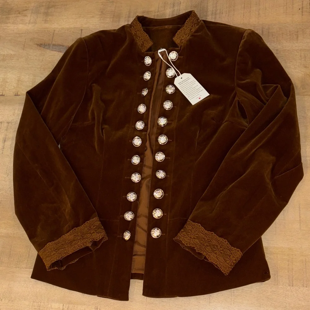 Made with Love Brown Velvet-y Military Blazer Jacket Womens Medium - Picture 2 of 6